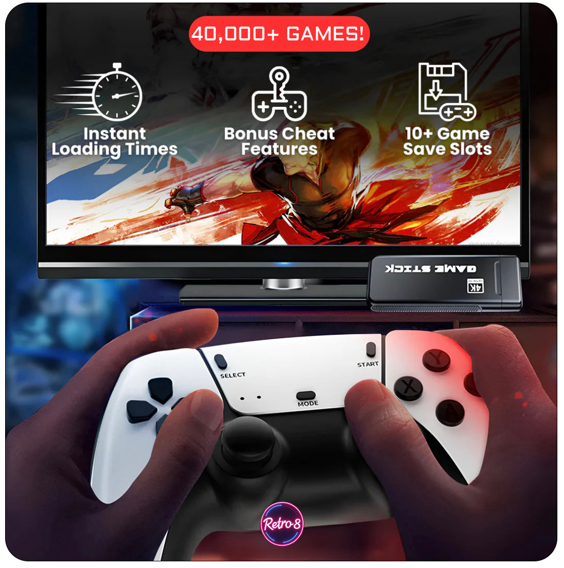 RetroCore™ 4K Gamestick Pro | 40,000+ Games &  2 Controllers